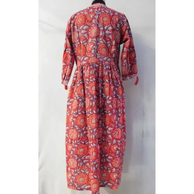 Women long dress fashionable cotton handmade sewing new designer printed craft clothing summer wear blouses dress up