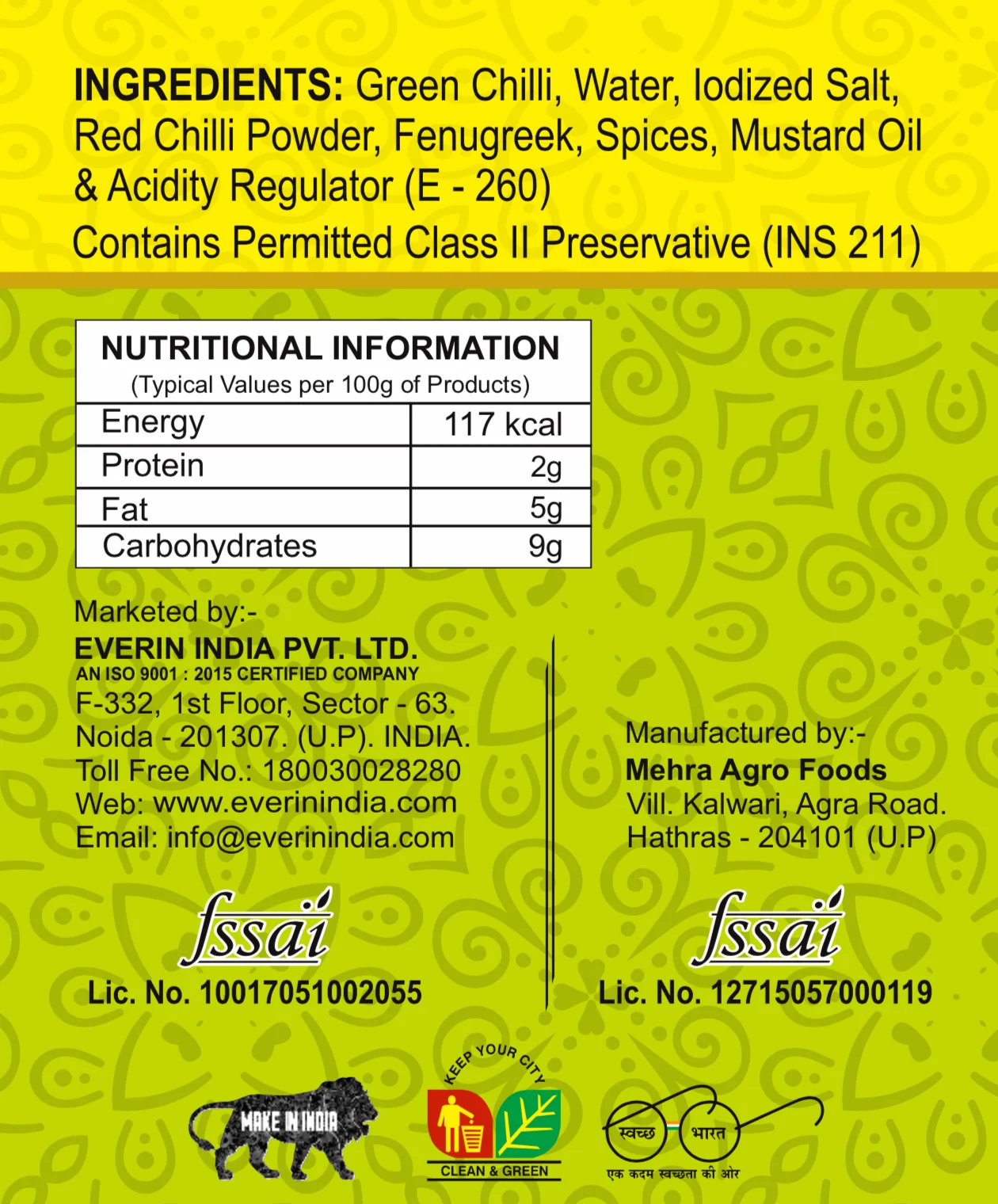 
GREEN CHILLI PICKLE 400g in Glass Jar 