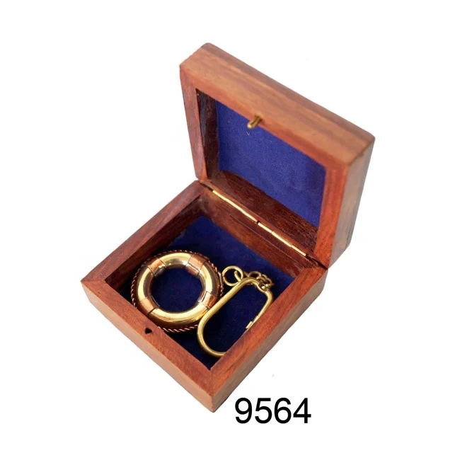 Handicrafts Metal Nautical Brass Ship Anchor Key Chain and Key ring with Wooden Box Key Rings For Gift or sale