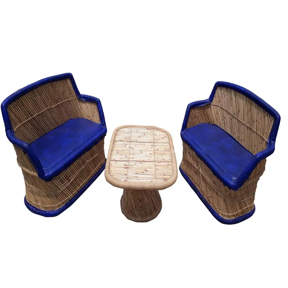 Stylish Restaurant Garden Set 2 Sofas Table Furniture Rattan Bamboo Hotel Restaurant Poolside gardensets Lawn Patio Natural