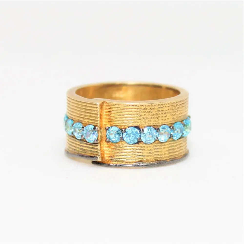 New Infinity Collection Gold Plated Jewelry 925 Sterling Silver Blue Topaz Eternity Band Ring Direct Manufacturing Price