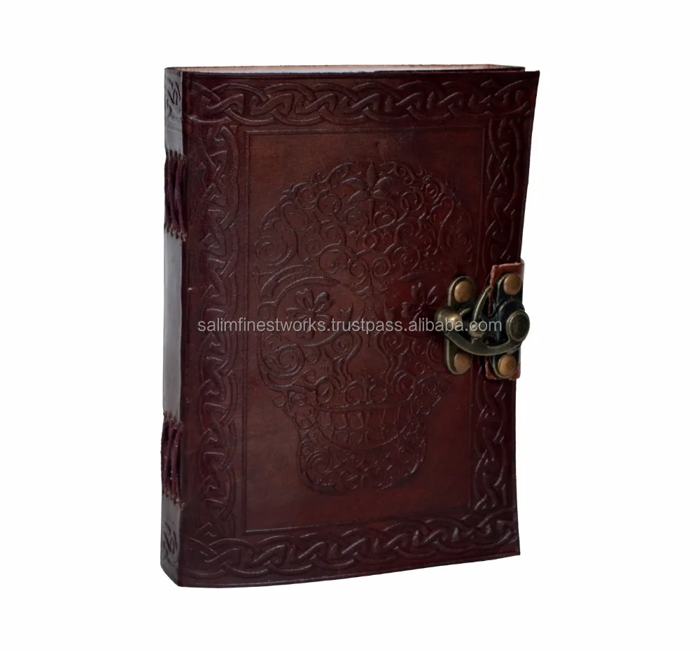 Day of the Dead Leather Embossed Journal with metal lock leather diary with clasp leather cover diary