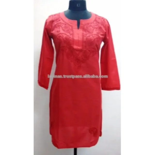 Indian Cotton Chicken Embroidered Casual Top Women Designer Dress Ethnic Shirt Lucknowi Tunic Wholesaler