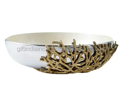 Metal bowl with gold leaves