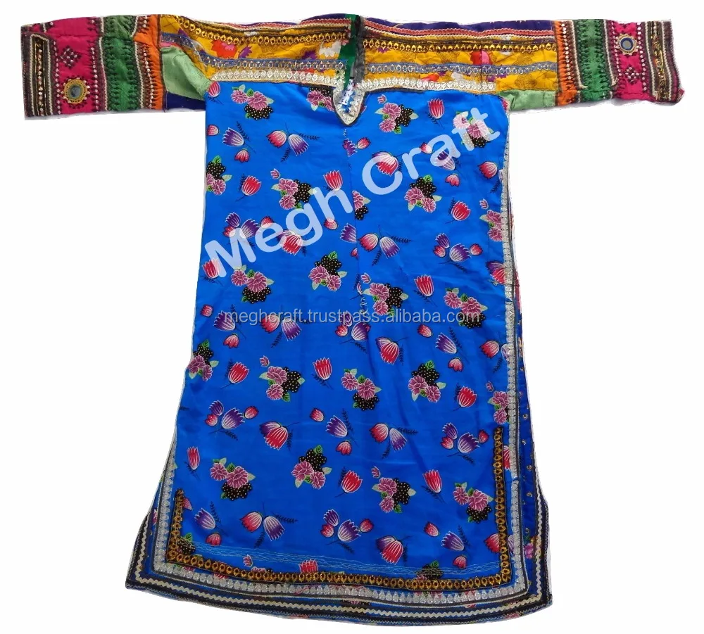 Tribal Dress - traditional Afghan tunic - Kuchi ethnic Banjara Dress- Afghan dress-Mirror work yokes tunic