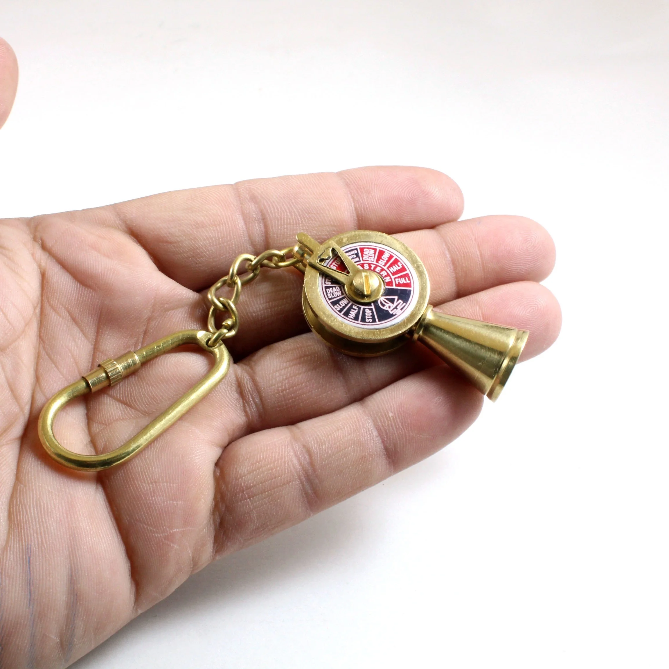 Brass Nautical Small Mini Ship Telegraph Keychain Keyring KeyHolder with Brass Loop