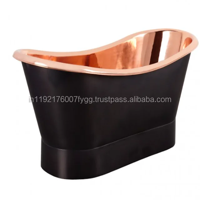 Copper Bath Tub in Black Finish ANTIQUE BLACK COPPER DOUBLE SLIPPER PEDESTAL TUB  POLISHED INTERIOR