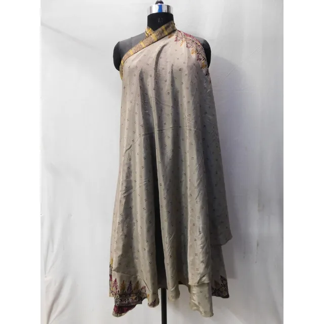 Reversible vintage silk sari wrap around long two layer skirt magic bohemian boho hippie dress