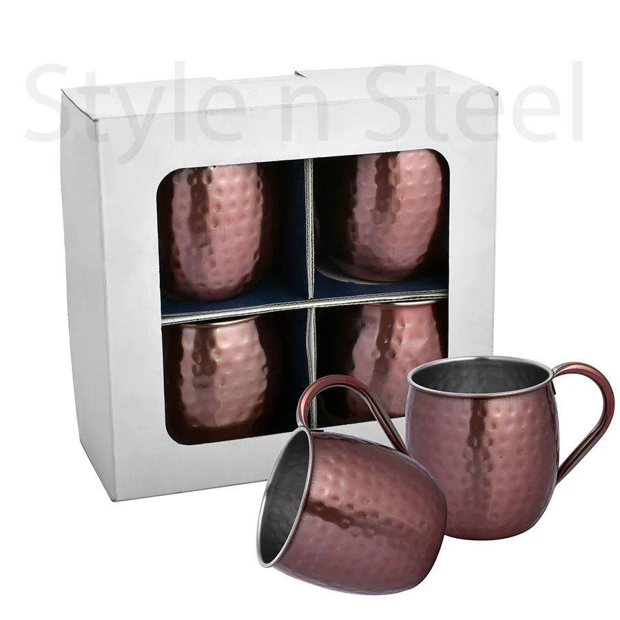 Moscow mule Mug with Display Box Stainless Steel Beer Cocktail Vodka Hammered Mule Copper Mug at wholesale price