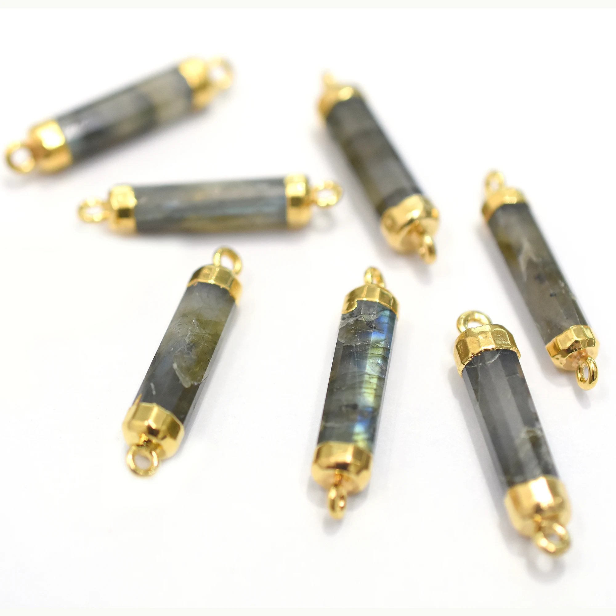 Labradorite 24 To 26 MM With Bail Tube Shape Gold Plated Connector