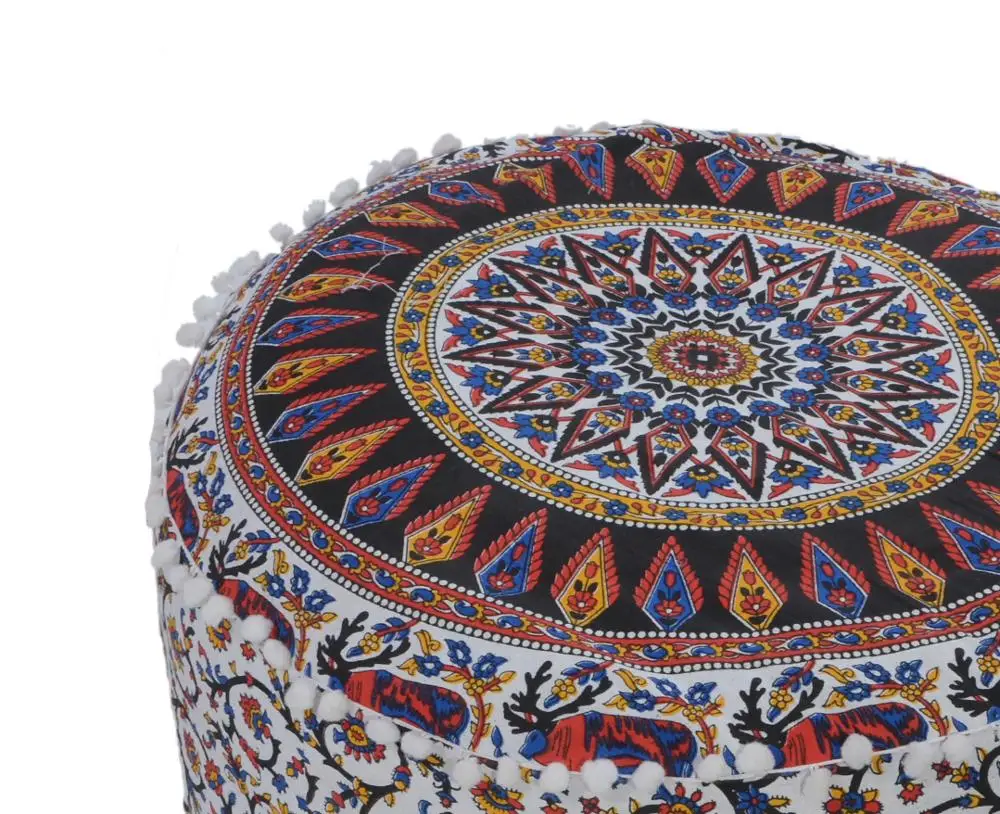 Handmade Ethnic Printed Cotton Mandala Ottoman Pouf Cover Decorative Footstool  Ottoman Home Furniture Pouf cover