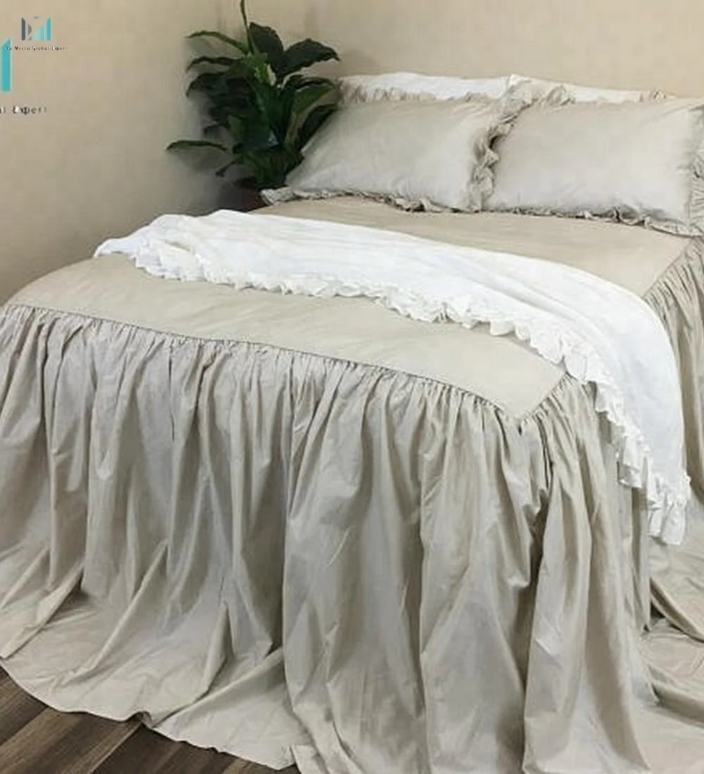 Three sided split skirted coverlet / bedding custom Bedspread Full/Queen/King cotton/linen