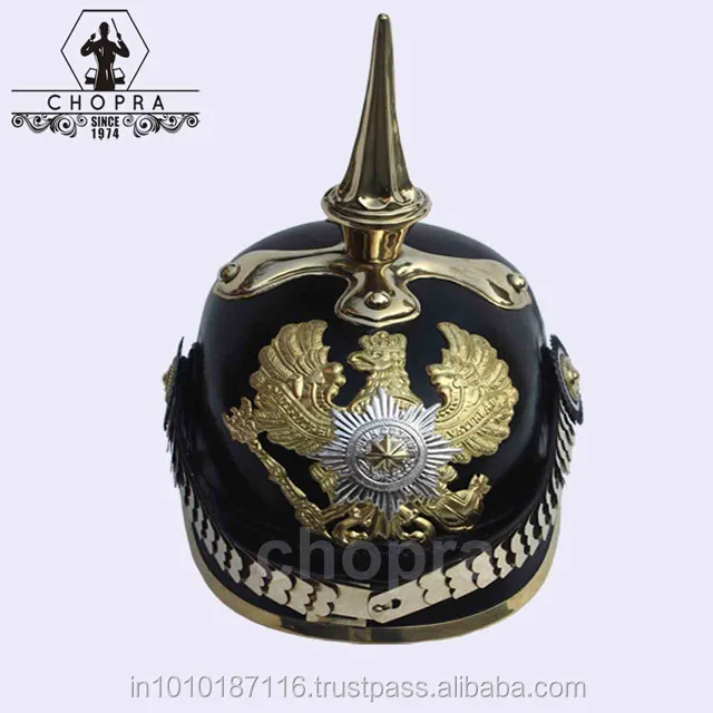 German Leather Prussian pickelhaube Helmet long Spike WWI Kaiser