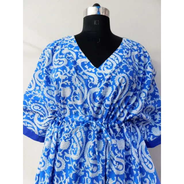Classic hand block printing ethnic floor women long kaftan dress casual indian handmade craft sewing