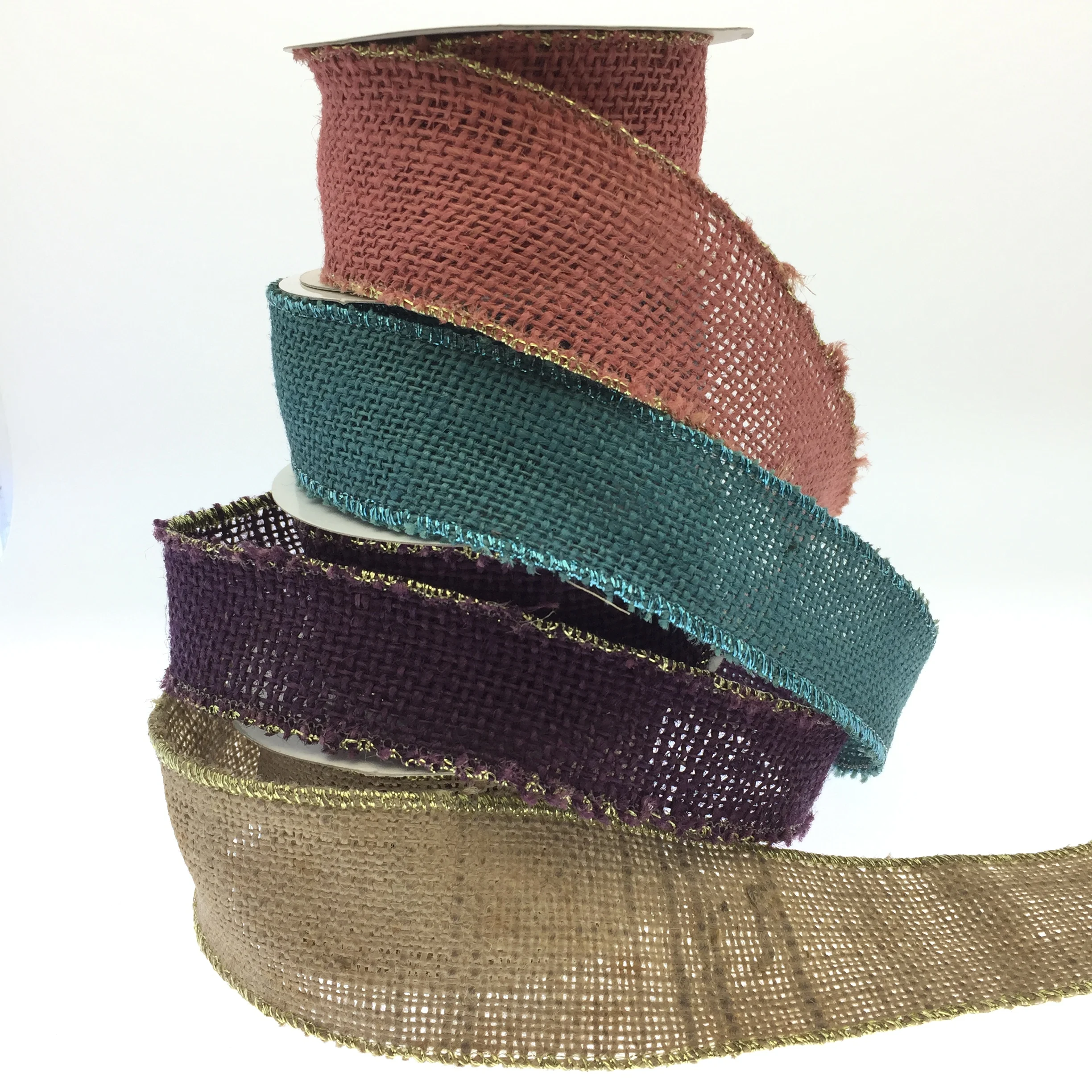 Complacent Jute Metallic ribbon Serge style stitch edge ribbon natural jute fabric ribbon for gift wrapping packaging