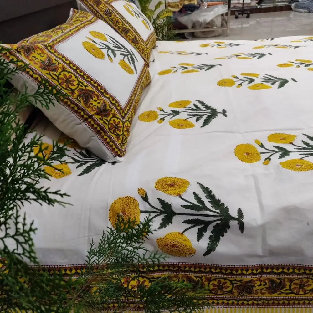 Hand block Print Pure cotton Bed Sheet set indian print Bedding sets