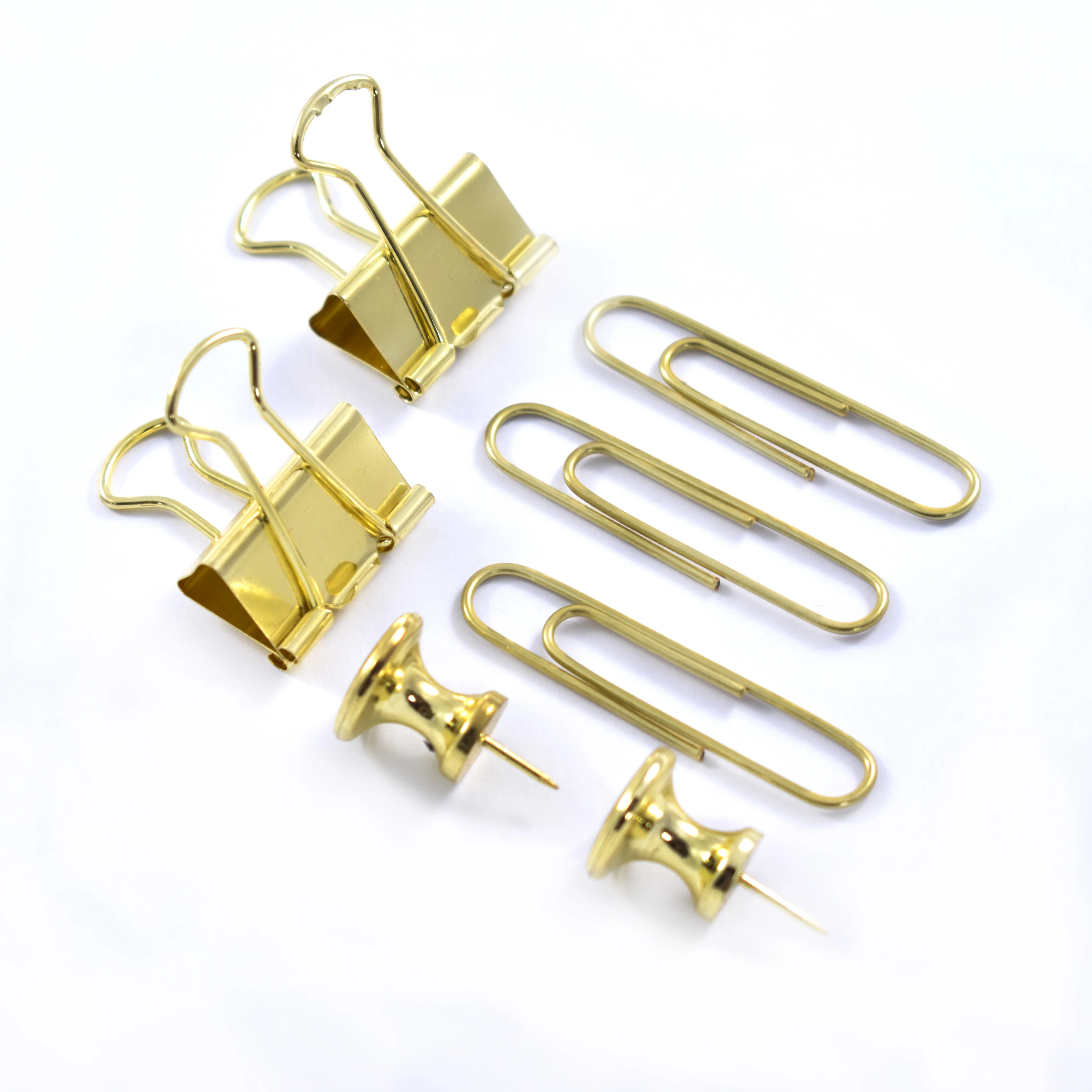 You need this Gold Color Vintage assorted paper binder clips pins in Storage Tray stationery set