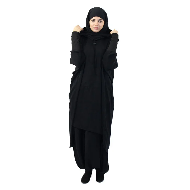 Moderne Muslim Modern Fashion Black Jilbab Hooded Two Piece Women Wool Peach Adults Middle East PK XS to XL 10 Pcs D-15
