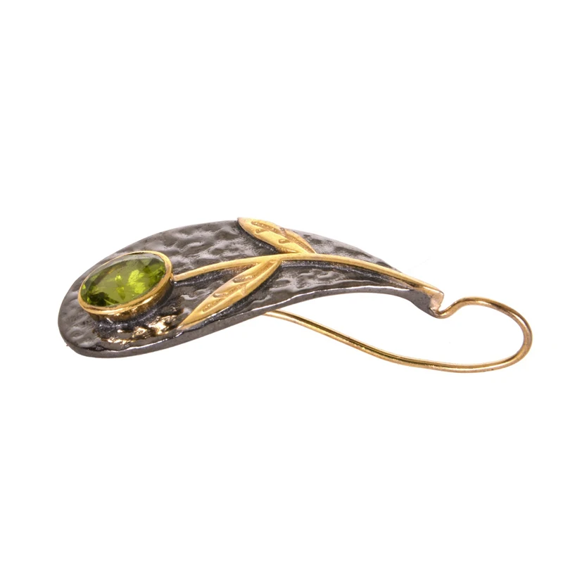 Gold Plated Jewelry 925 Sterling Silver Leaf shape Peridot Gemstone Earrings Factory Wholesale Price