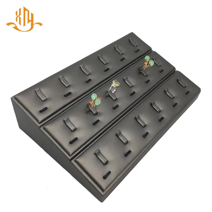 XIANGYU factory wholesale custom wooden leather jewelry shop display 6 ring stand