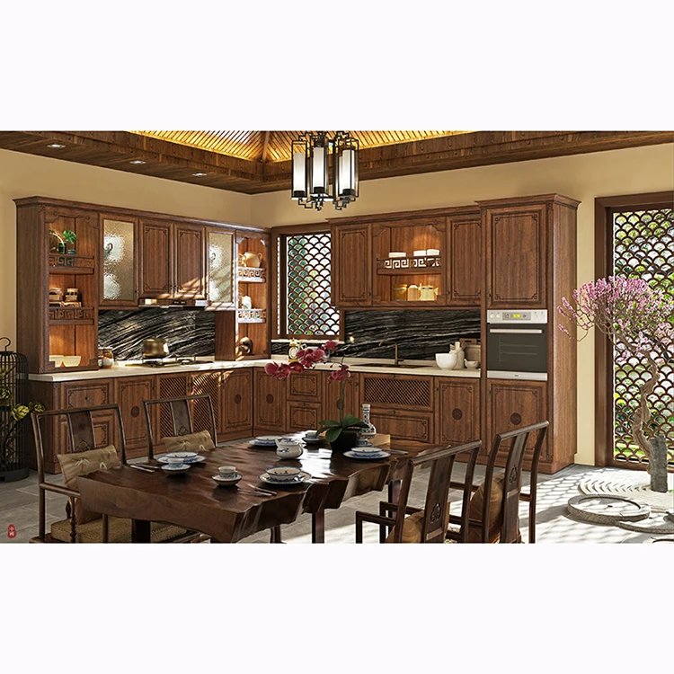 Luxury European style customize kitchen cabinet designs new model waterproof solid wood kitchen cabinet