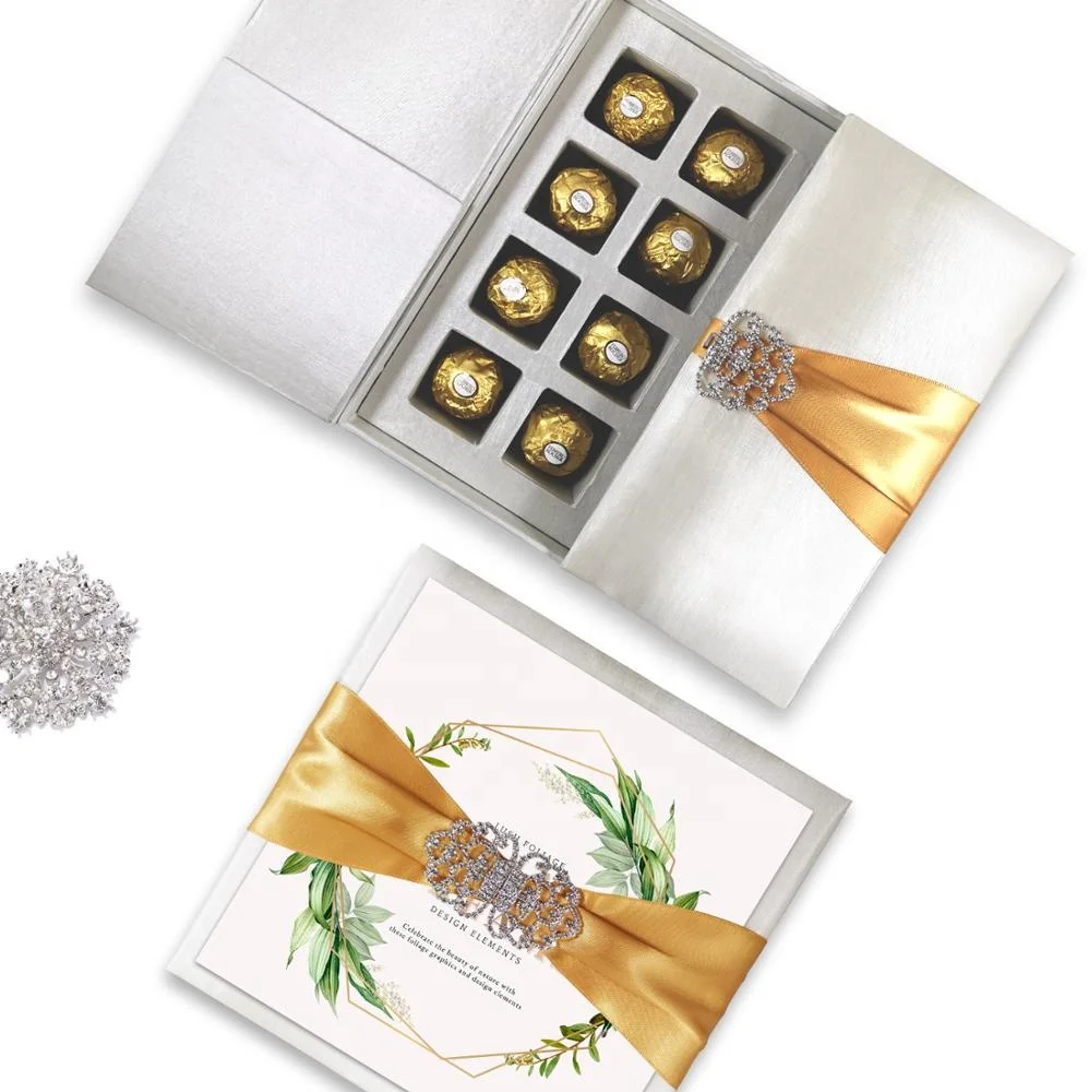 Chocolate Tray Silk Box For Luxury Wedding Invitations
