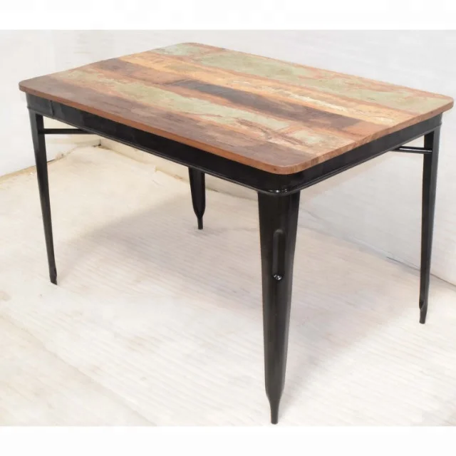 Industrial Urban Style Metal Frame Indian Antique Old Recycled Wood Home Living Bar Lounge Cafe Restaurant Dining Table