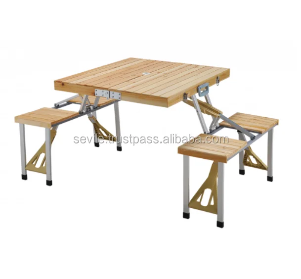 Best Selling Outdoor Patio Table With 4 Chairs, Foldable Wooden Picnic Table Set