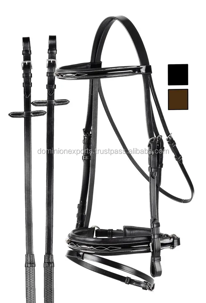 Английская уздечка кожаная премиум-класса сверхпрочная английская со стразами вспышка с резиновыми поводками поднятая для вспышки