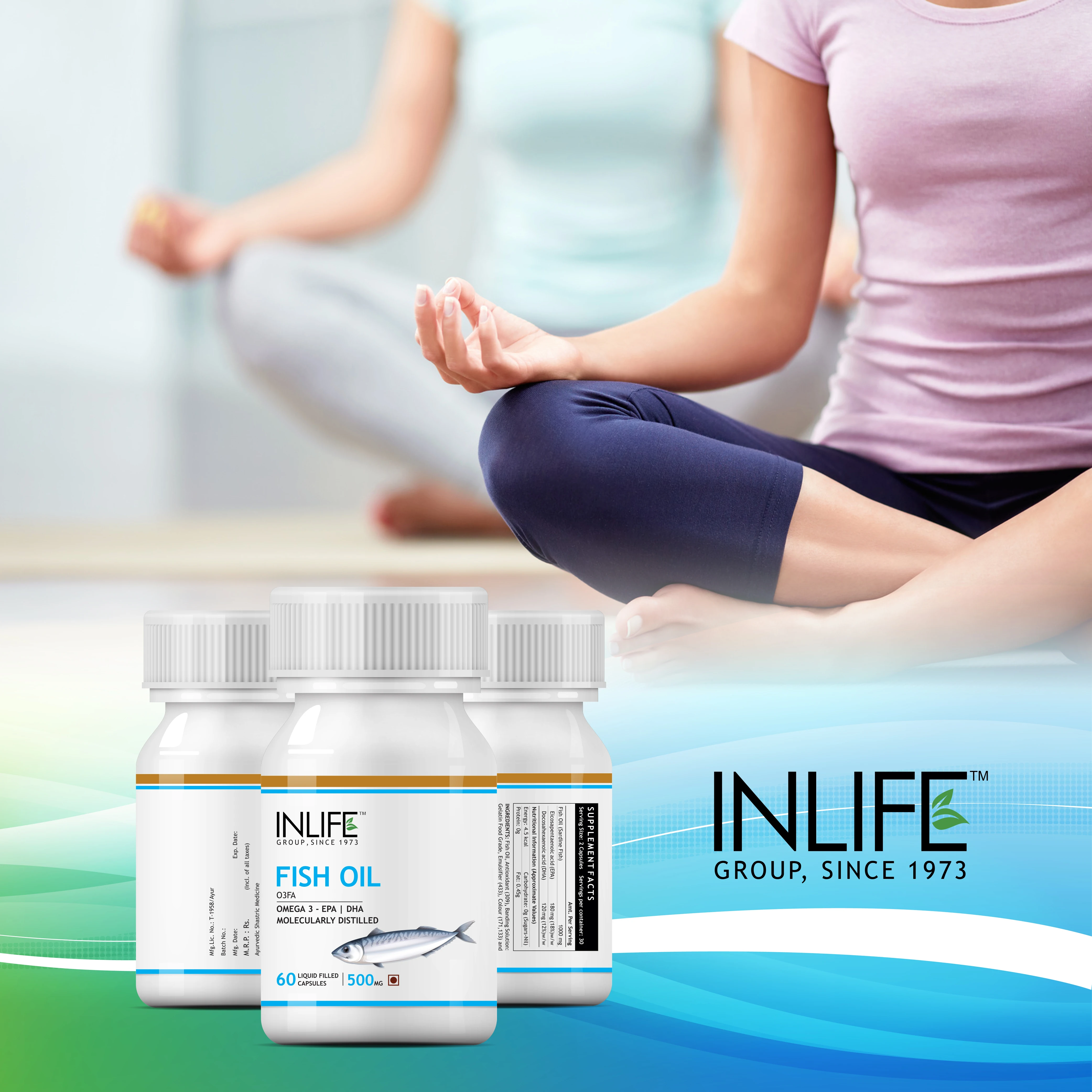 INLIFE Omega 3 (EPA/DHA 18/12) Fish Oil Capsules 500 mg - Liquid Filled Hard Gelatine Capsules GMP Certified Manufacturing Unit