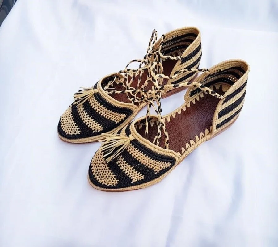 Удивительные Тапочки ручной работы из рафии для женщин с кисточками