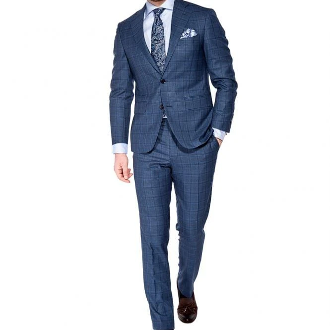 
 2017 высококачественный 100% шерстяной темно-синий клетчатый костюм tailors в Китае  