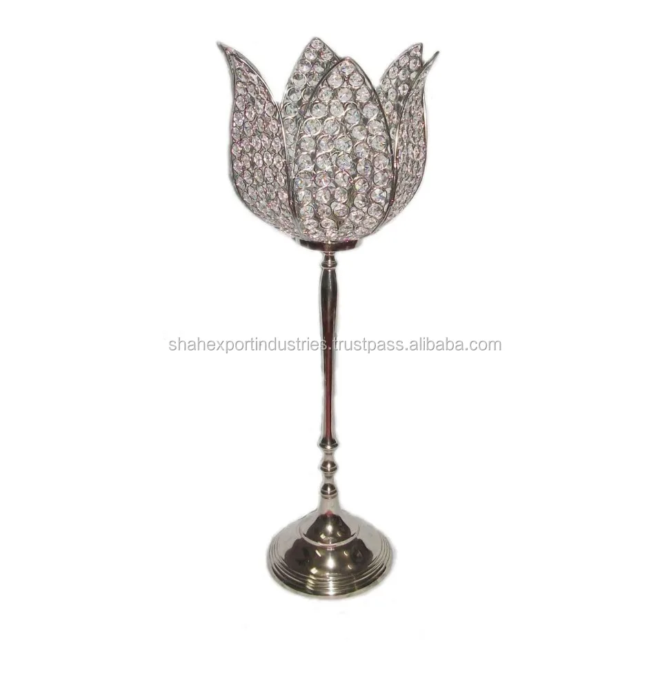 Glamorous Looking Lotus Crystal Table Centerpiece Event & Party Decoration Supplies Shiny Pedestal Aluminium Metal Stand Decor