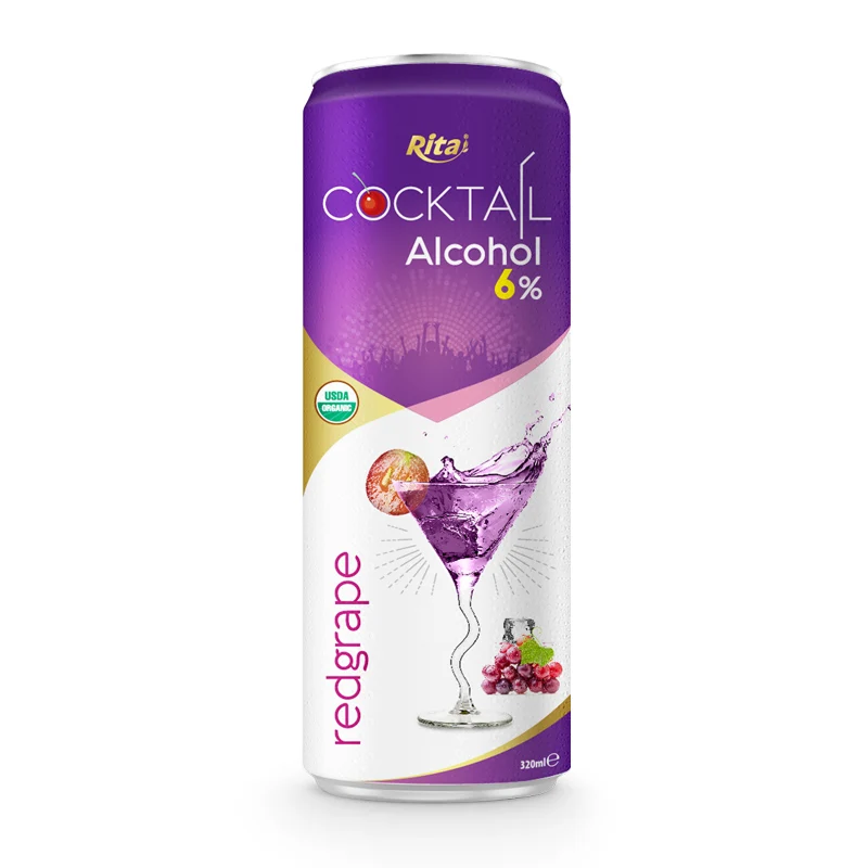 320ml Aluminum Can Good Taste Redgrape Flavor Cocktail Fruit Drink Beverage 6 % Alcohol 100 Rita Vietnam for Adults 200 Cartons