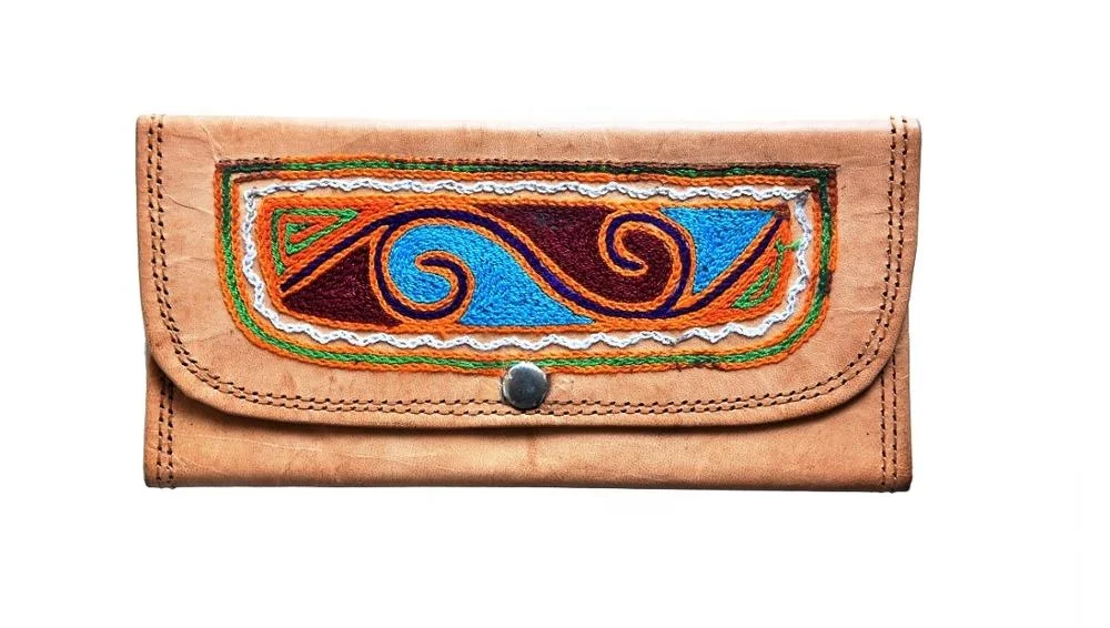 Real Leather Hand Embroidery Leather Coin Pouch Genuine Leather Purse Women Short Zipper Anti-theft Bohemian IN;27243 Wt-gata