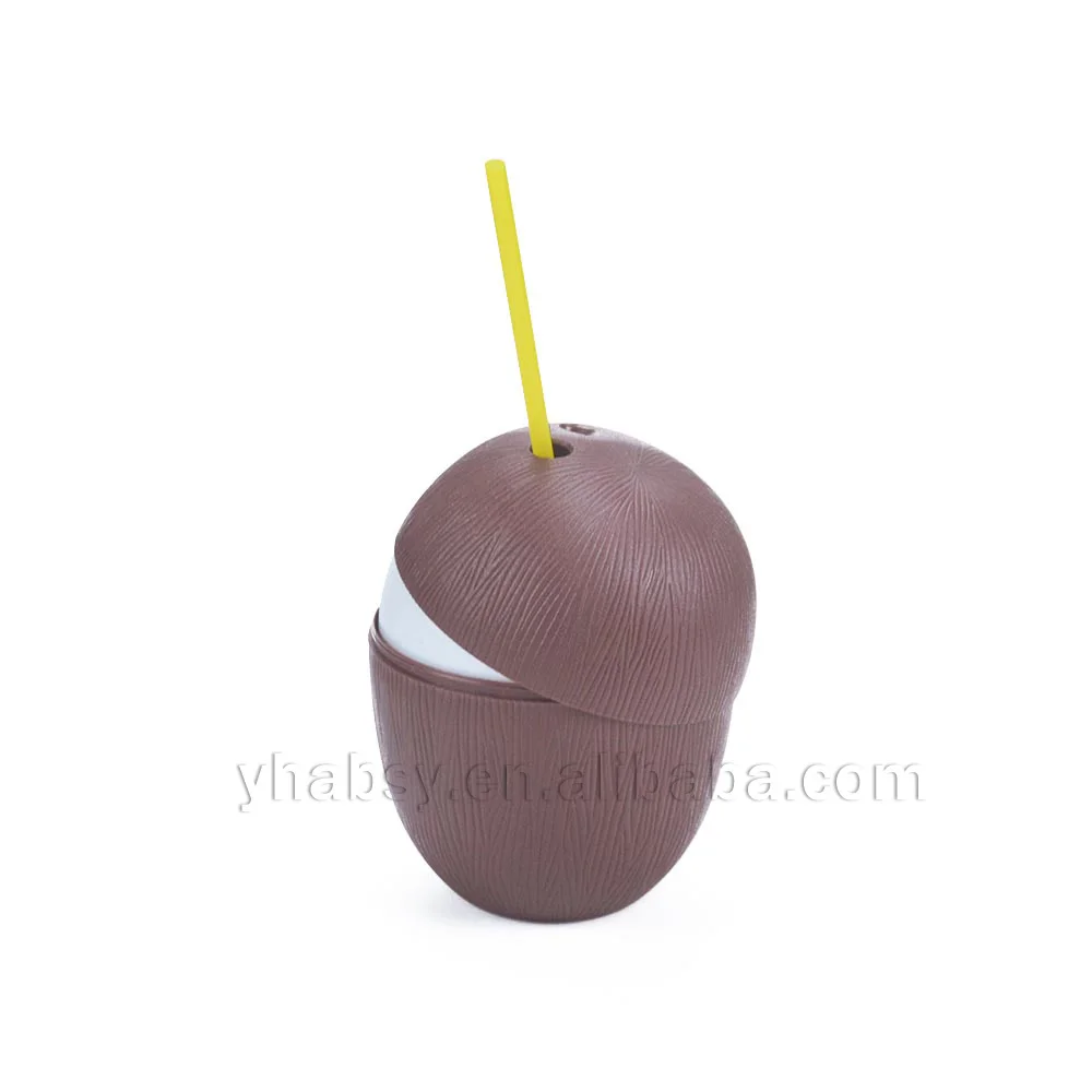 wholesale pp food grade plastic party Coconut shell shaped tiki drinking mug with straw