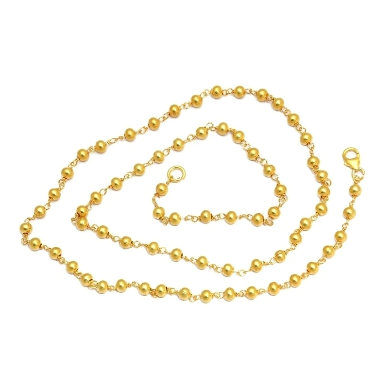 Turquoise Gold Plated Rosary Beaded Chain Necklace