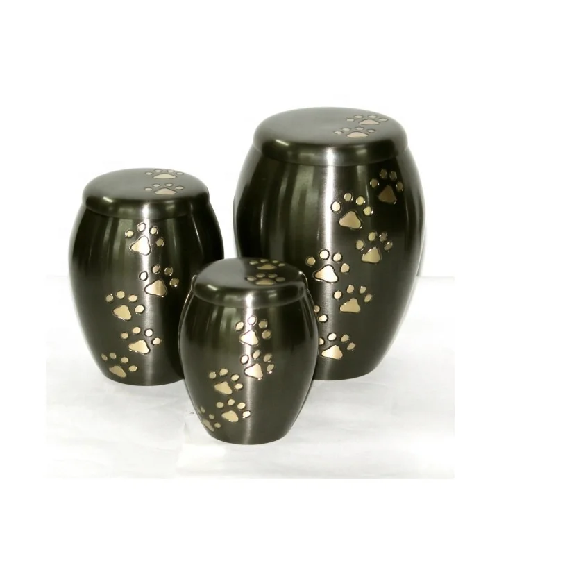 Indian Design BTC Made Paw Print Brass Cremation Urn for Pets Colorful Matte Metal Pet Urn for Ashes