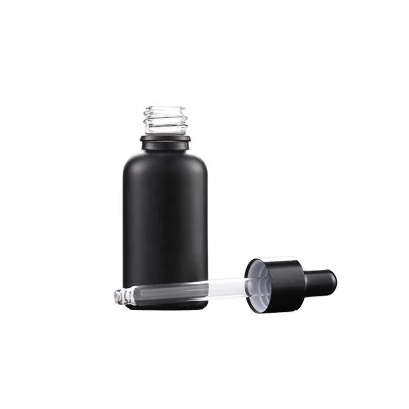 High end custom frosted matte black cosmetic glass bottle for lotion serum essential oil