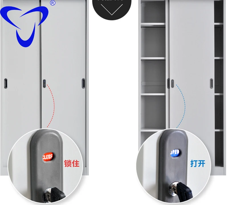 2 Sliding Door Steel Storage File Cabinet Vertical Metal Bookshelf Fireproof Filing Cabinet