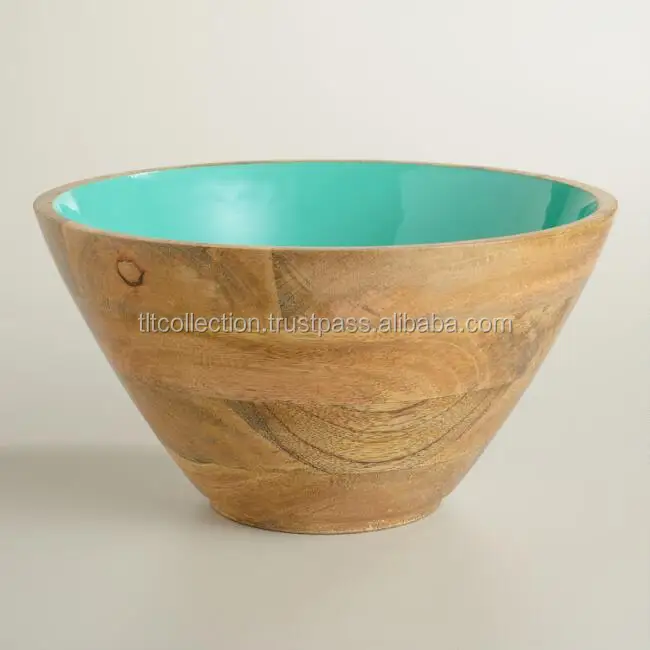 Mango Wood Fruit Serving Bowl With Inside Colorful Effect