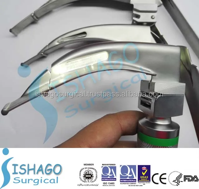 Single Use Macintosh Fiber Optic Flexible/Mccoy Laryngoscope Set of 3 Blades and 1 Battery Handle by ISHAGO SURGICAL