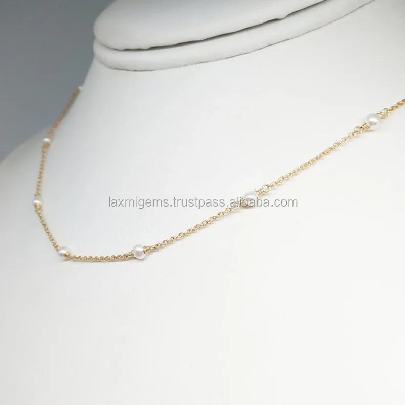 Natural freshwater pearl gemstone beads wholesale Jewelry 925 sterling silver chain necklace supplier