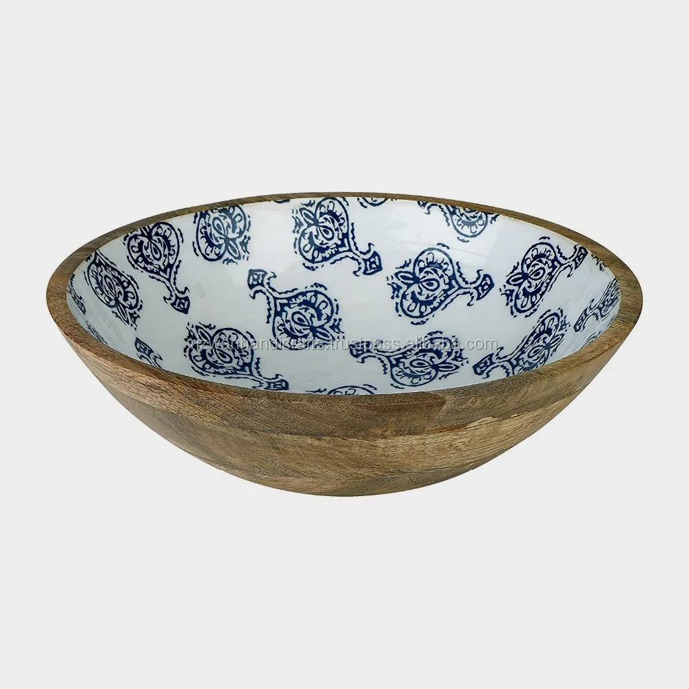 Wooden material Salad Bowl Enamel Coated with Wooden Salad serving Spoon
