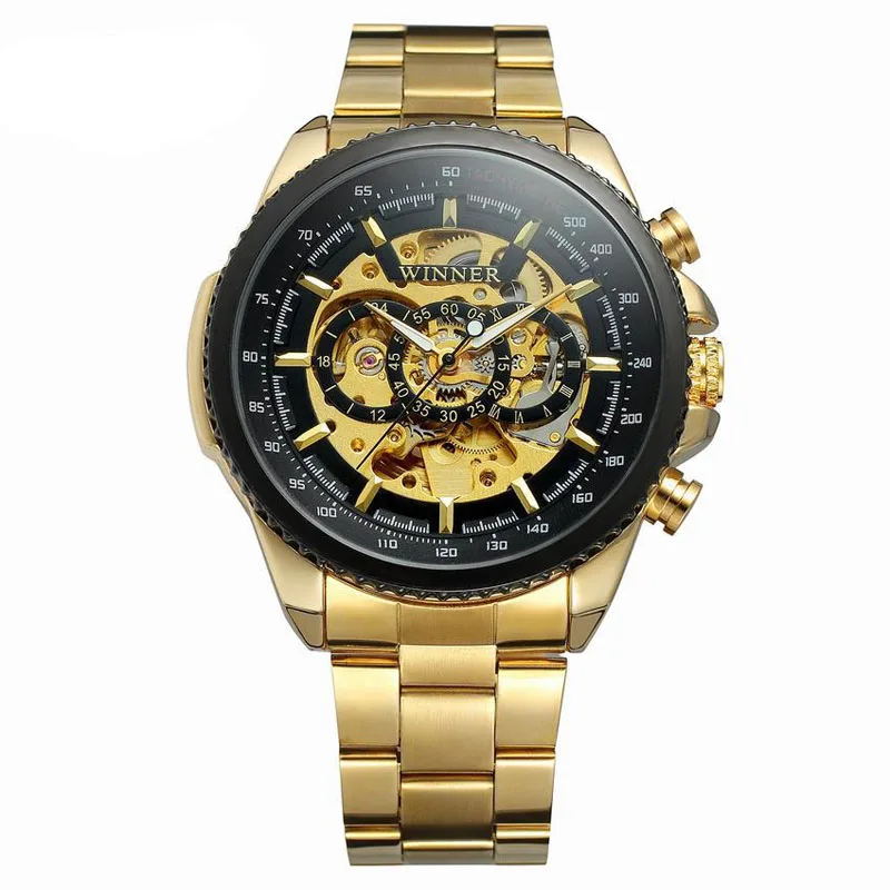 WINNER-428  Factory Price  Mechanical Watches Business Men  Luxury Stainless Steel Mens Handwatches