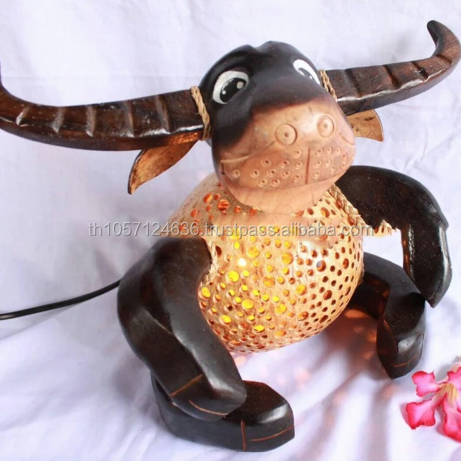 Coconut shell  Lamp Animals designs eco-friendly  handcraft Thailand