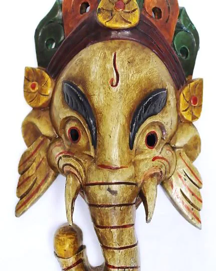 Wooden Hindu God Lord Ganesh Mask | Woodcarving- Hand Crafted | Wall Hanging| Home Decor