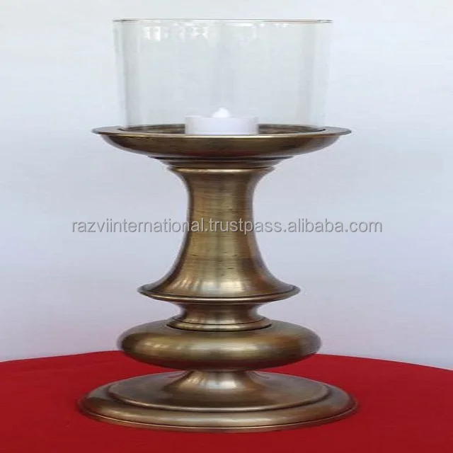 Brass Antique glass top metal base aluminium handmade candle holder
