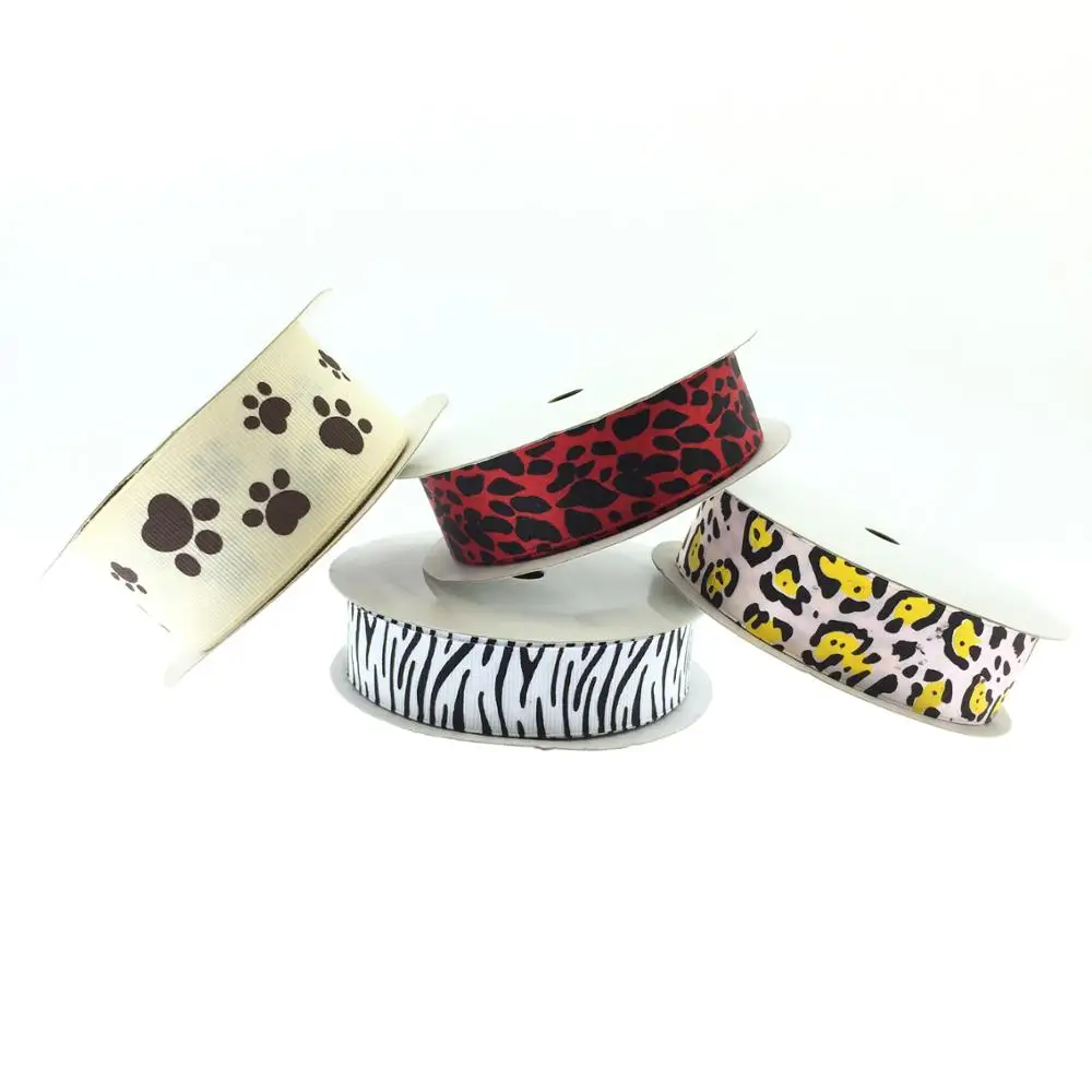 Cute animal printing grosgrain ribbon leopard printed ribbon animal footprint ribbon for everyday