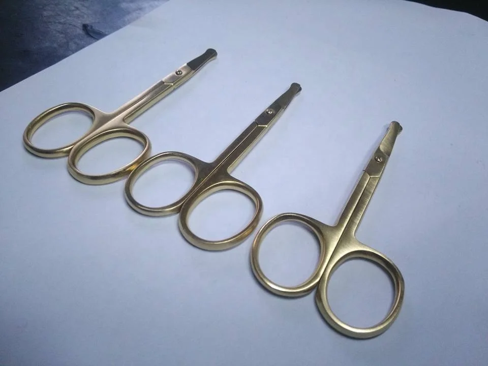 Gold Plated Beauty Scissors for Eyebrow & Eyelash Extensions Straight Blade Cuticle Clippers with Steel & Plastic Handle